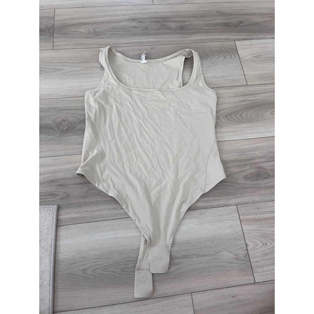 Lululemon Wundermost Ultra-Soft Nulu Square-Neck Bodysuit Cream Beige Large